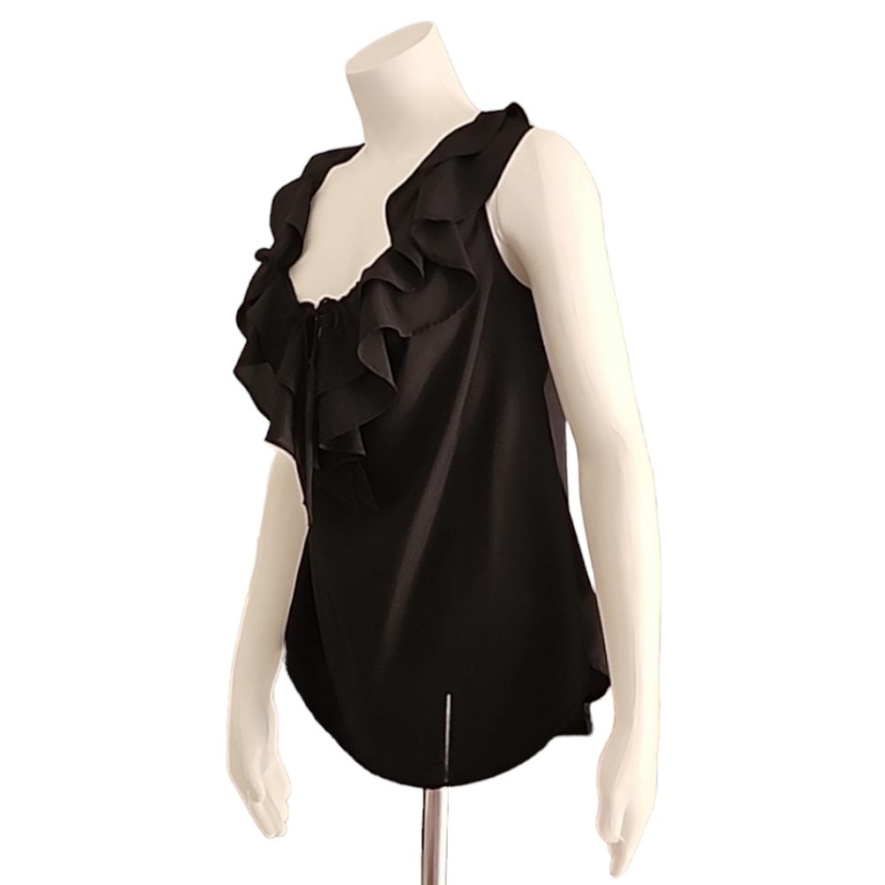 MOSSIMO Vintage 2010 Black Ruffled Tank Top S Satin Racerback Chiffon Blouse - Picture 10 of 14